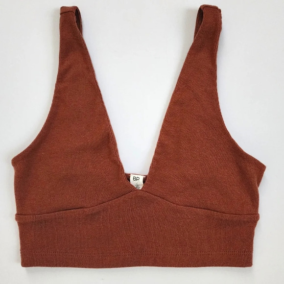 BP. Women's Moch Brown Deep V-Neck Textured Wireless Bando Bralette Bra, sz SM - Picture 1 of 10